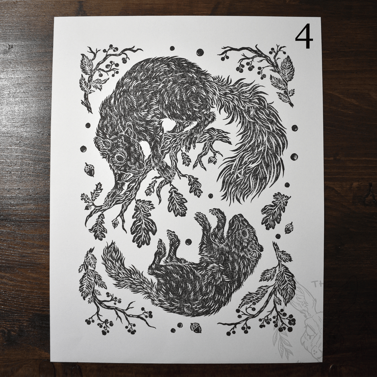 the long harvest-linocut print-squirrel-chipmunk-sale