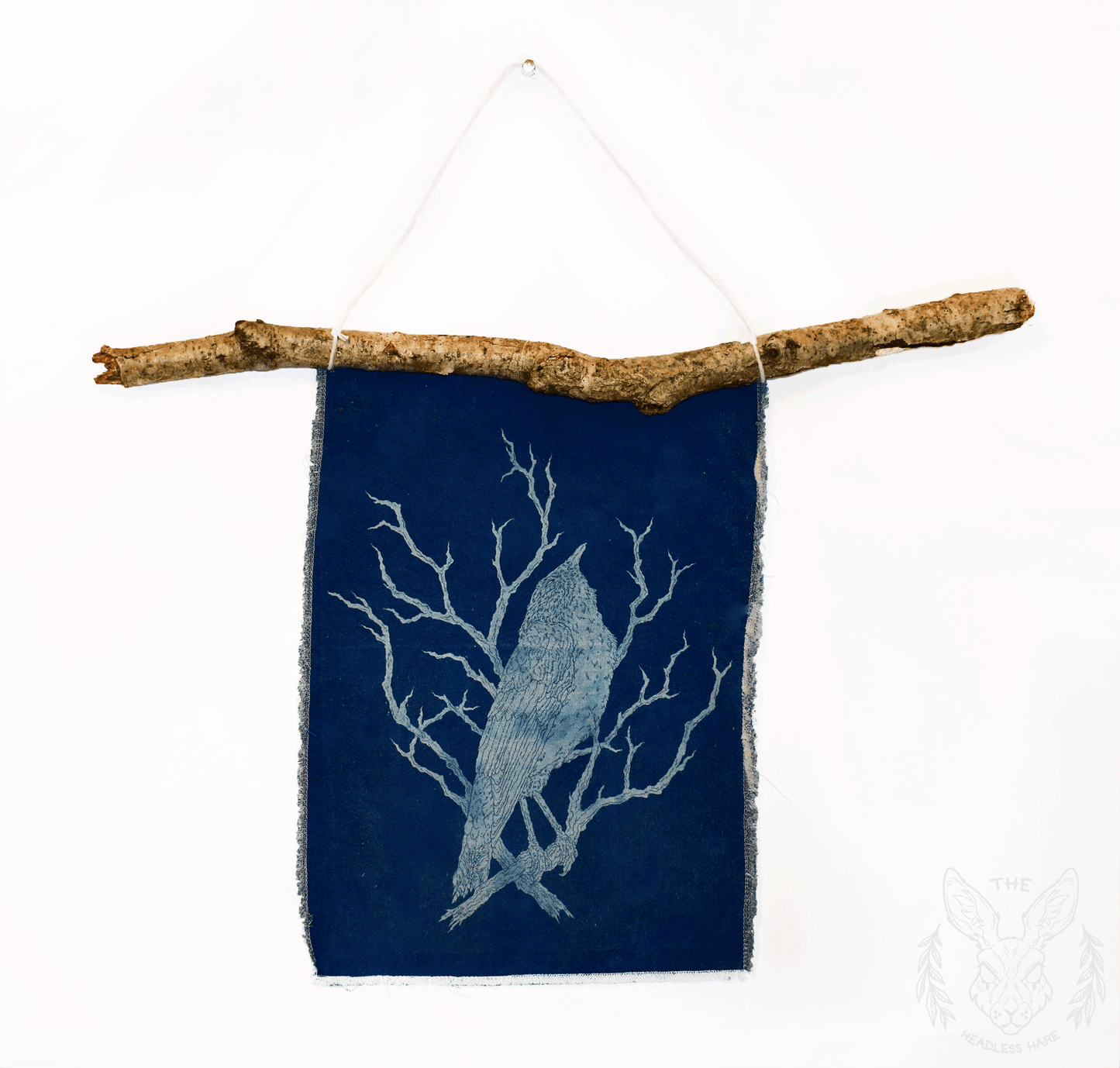 Original-Unrestrained-Fabric-Cyanotype-Sun_Print-Artwork-Bird-Dead-Branches