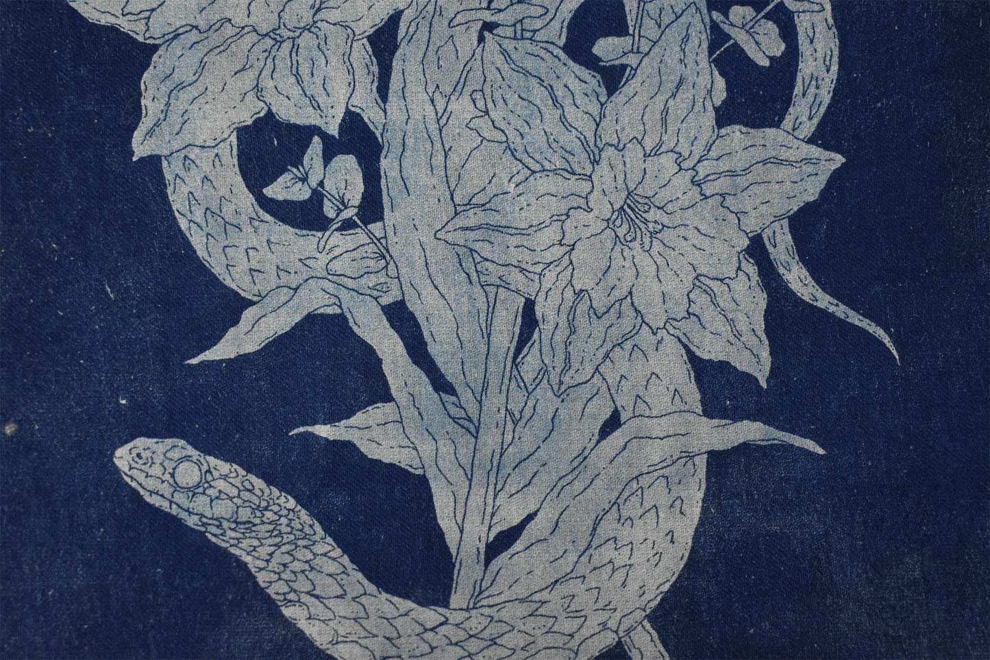 Original-Tethered-Fabric-Cyanotype-Sun_Print-Artwork-Snake-Flowers